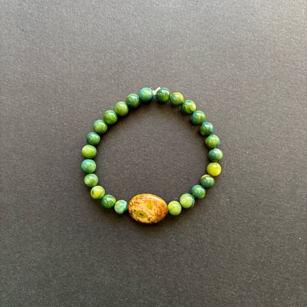 Green Moonstone Stretch Bracelet | Natural Gemstone Beaded Bracelet - Picture 5 of 5